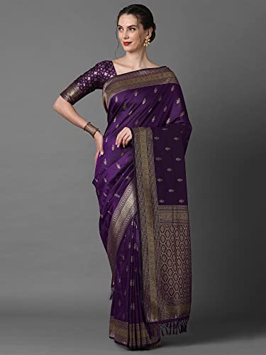Image of AKHILAM Women's Banarasi Silk Blend Woven Design Golden zari Work Saree With Unstitched Blouse Piece (2PAKHI41 Parent)