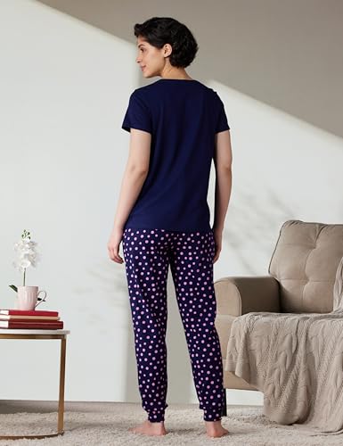 Image of Amazon Brand - Symbol Women Cotton T-Shirt and Jogger Night Suit | Two Piece Set| Regular Fit (Available in Plus Sizes)