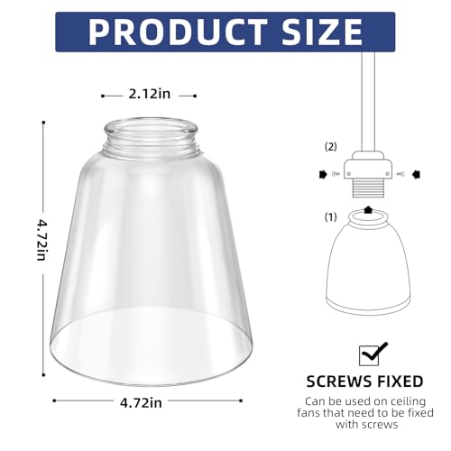Image of 4 Pack Clear Glass Shade Replacements, Bell Shaped Glass Shade Covers, 4.72 inchHigh, 4.72 inchDiameter,2.12 inchFitter, High Transmittance Trapezoidal Lampshade