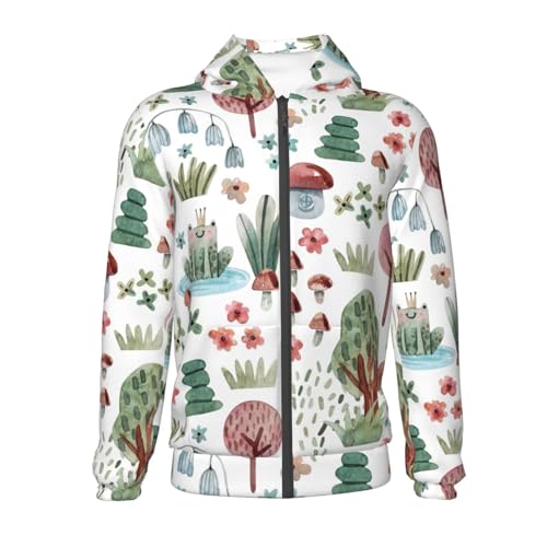 Frog and Forest Plants Kid Hoodies Boys Zip Up Sweatshirts Girls Pullover with Pocket2