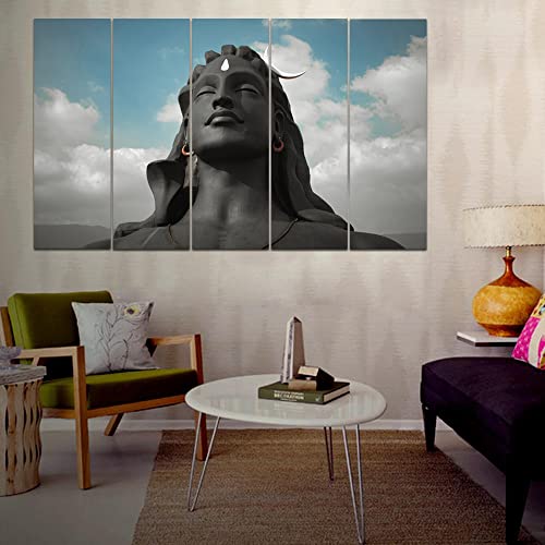 Image of Maxstone Adiyogi Shiva Shiv Meditating Wall Painting for Living Room, Bedroom, Office, Hotels,Drawing Room Wooden Framed Digital Painting (30x60 inch) M1234
