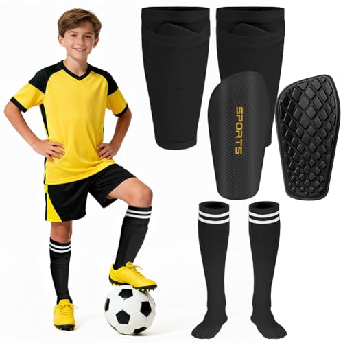 DiULi Espinilleras Futbol Niño, 9 x 18,5cm Espinilleras Pequeñas, Sujeta espinilleras de Fútbol, Medias y Calcetines con Bolsillo para Caneleiras Futbol Criança, Protección Total (Negro 3pcs M) - imagen 9