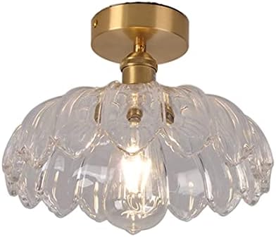Auwieou Modern Brass Semi Flush Ceiling Light Industrial Glass Close to Ceiling Light Fixture with Glass Pineapple Lampshade Ceiling Lighting Decor for Bedroom Living Dining Room Bedside(Clear)