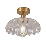 Auwieou Modern Brass Semi Flush Ceiling Light Industrial Glass Close to Ceiling Light Fixture with G