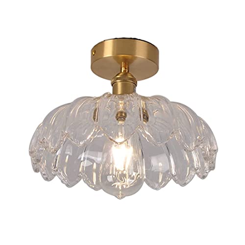 Auwieou Modern Brass Semi Flush Ceiling Light Industrial Glass Close To Ceiling Light Fixture With Glass Pineapple Lampshade Ceiling Lighting Decor For Bedroom Living Dining Room Bedside(Clear) #TOP4