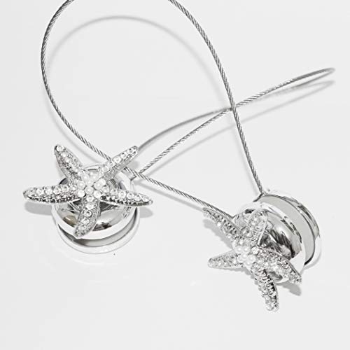 Tsacte 1 Pair Curtain Tiebacks Holdbacks Magnetic Creative Diamond Starfish Curtain Clips Buckle Bind Europe Type (2, Silver) #TOP4