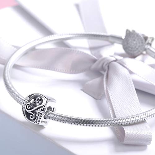 Image of Eternalll Jewellery - Spacer Beads Authentic 925 Sterling Silver Charms Vintage A-Z Letter Alphabet Charms for Bead Bracelets Women Charm Diy Jewelry