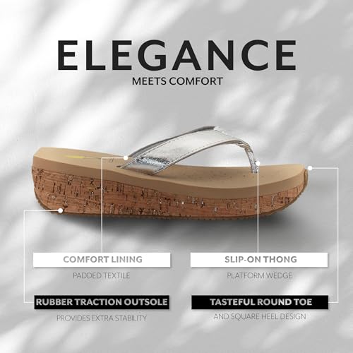Image of Volatile Neville Wedge Sandals for Women Featuring Soft Webbed Textile Thong Post, Padded Lining, and Slip-On Wedge Style