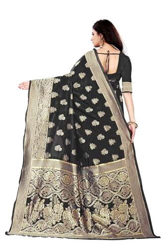 Image of C J Enterprise Women's Banarasi Saree Pure Kanjivaram Silk Saree Soft Design Wear Pattu Sarees Cotton With Blouse Piece Kanchipuram for Wedding sadi new ladies 2023 (Nayra-1) (Black)
