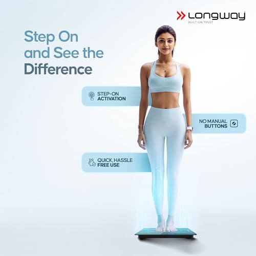 Image of Longway Weight Machine for Home | Digital Bathroom Scale for Human Body Weight Measurement | Extra Thick Tempered Glass with LCD Display | 3 Years Warranty (Full Black | Max Weight 180Kgs | Aura)