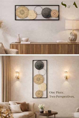 Image of S & A Modern Mandala Metal Wall Art for Home Decor, 80 cm Large Decorative Wall Panel with Wood & Metal Circles for Living Room, Bedroom, Hallway & Office Wall Decor