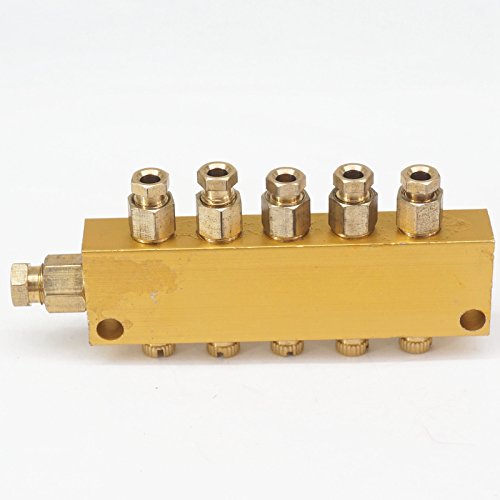 Sorekarain Brass 5 Way Adjustable Lube Oil Piston Distributor Value Manifold Block 6Mm Inlet 4Mm Out for Centralized Lubrication System