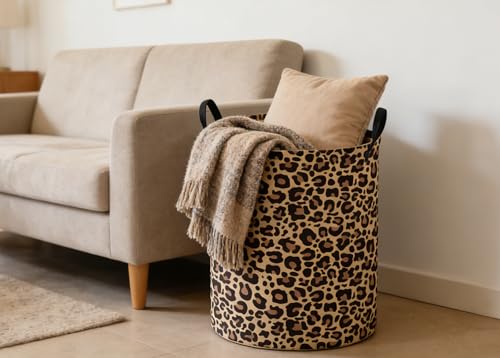 Image of ESSME Kids Laundry Basket,Leopard print Hamper Collapsible Canvas Storage Bin for Girls, Cute Hamper,Gift Baskets(Leopard print)
