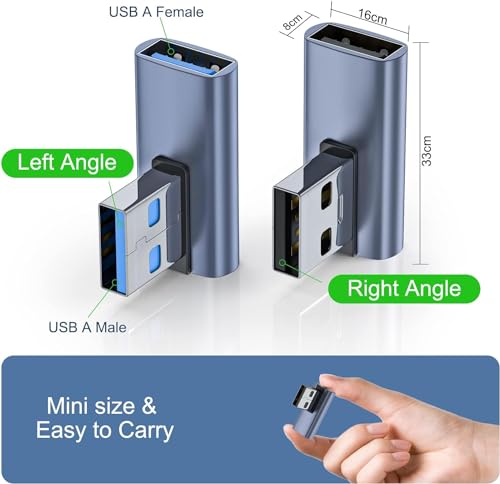 Image of MICROWARE USB 3.0 90 Degree Adapter, 10Gbps USB A Extension Extender, USB 3.0 Type A to Type A Male to Female Adapter, 90 Degree USB 3.0 Adapter for Camera, USB hub, Mouse, Printer
