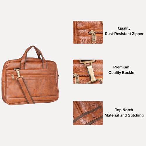 Image of Mihaa Laptop Bags for Man | Leather Laptop Bags for Men Office | Upto 15.6 Inch | Water Resistant | Multiple Organisers | PU Leather | Professional Office Bag - [Brown]