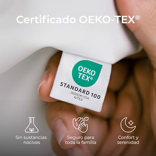 Funda de Almohada 40x70 Algodón Reforzado (Pack de 2) - Blanco - Tela Apretada de 57 Hilos/cm² - Funda Almohada 40 x 70 - Certificación Oeko Tex - Dreamzie - Imagen 7