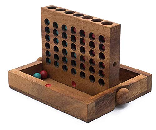 SiamMandalay Wooden 4 in a Row Game (Travel Set) | Wooden Games | Traditional Family Board Games | Strategy Game | Classic Table Game Premium Handmade Unique Stocking Filler Gift & Table Accent
