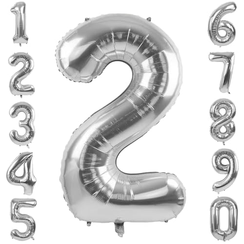 バルーン 数字 風船 ナンバーバルーン 40インチ シルバー ナンバー2 数字2 2歳 大きい 飾り付け 誕生日 結婚式 パーティー 装飾用