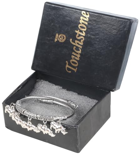 Image of Touchstone New Indian Bollywood Handcrafted Nicely Created Rhinoceros Inspired Rope Pattern Elegant Designer Jewelry Bracelet in Oxidized Silver Tone for Women