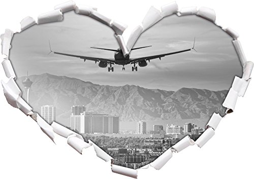 Preisvergleich Produktbild Urlaubsreise nach Las Vegas Kunst B&W Herzform im 3D-Look , Wand- oder Türaufkleber Format: 92x64.5cm, Wandsticker, Wandtattoo, Wanddekoration