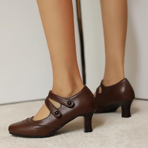 Gicoiz Ankle Strap Mary Jane Block Kitten Heels Women Retro Pumps2