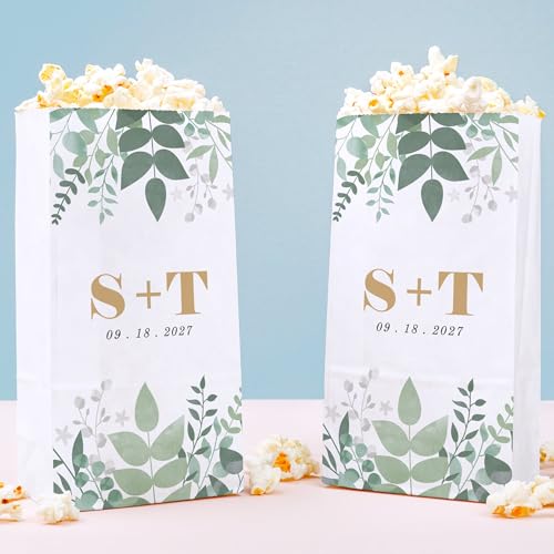 Big Dot of Happiness Personalized Boho Botanical Popcorn Bags, Custom