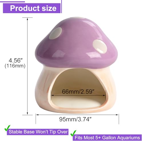 Image of AnRui Ceramic Betta Fish Tank Accessories Decor Cute Mushroom House Aquarium Decoration Hideout Cave Ornament for Small Fish, Shrimp, Goldfish and Reptiles (Purple)