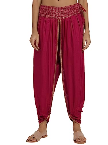 Image of 9rasa Women's Viscose Hand Block Printed Belt Freesize Dhoti Chudidar for Ethnic Casual Fusionwear (Fits Waist 26-38 inch Inches)
