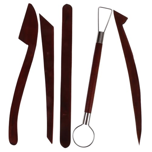 HOMSFOU Clay Tools Sculpting Set 5pcs Wooden Pottery Tools for Scraping Cleaning Smoothing Shaping and Sculpting