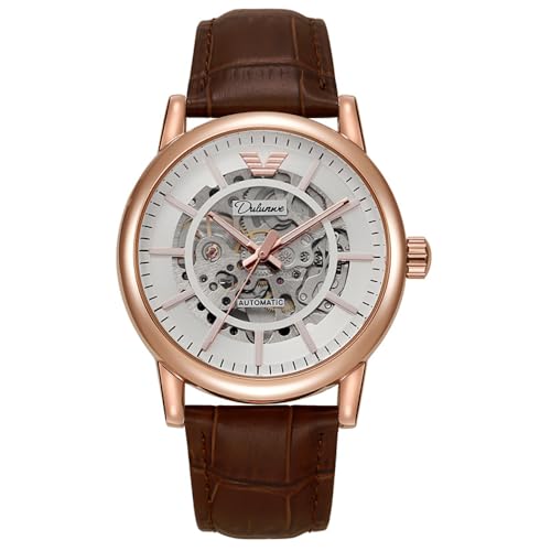 DAXIAOYU Skeleton - Reloj mecánico totalmente automático para hombre, acero inoxidable, doble cara, hueco, para noche, luminoso, impermeable, relojes de negocios, Piel rosa, Lujo DAXIAOYU Skeleton - Reloj mecánico totalmente automático para hombre, acero inoxidable, doble cara, hueco, para noche, luminoso, impermeable, relojes de negocios, Piel rosa, Lujo