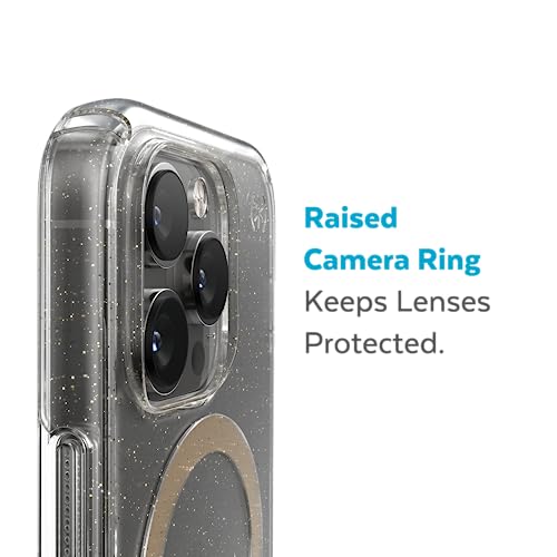 Image of Speck Clear iPhone 14 Pro Case - Drop Protection, Scratch Resistant, Dual Layer Slim Phone Case for 6.1 Inch iPhones 14 Pro - Built for MagSafe - Anti-Yellowing - Presidio Perfect - Clear /Gold Glitter