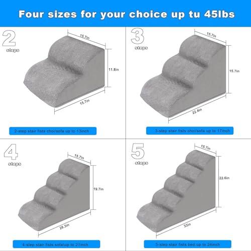 2 Stufen Hundetreppe für Bett und Sofa, LIANTRAL Haustiertreppe mit strapazierfähigem hochdichtem Schaumstoff und waschbarer Bezug und Tierhaarentferner-Rolle, reduziert Stress auf Tiergelenke, Grau