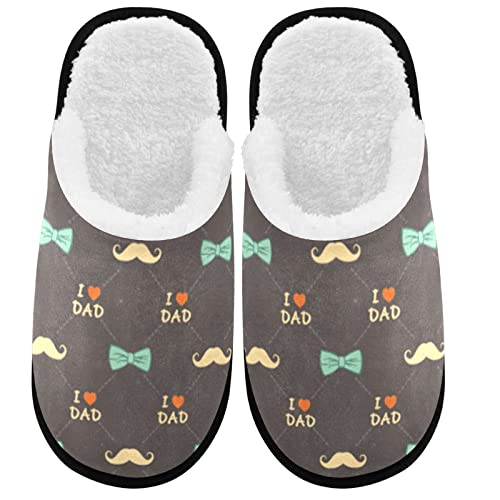 visesunny Happy Fathers Day Bow Mustache I Love Dad Cozy Fuzzy Mens Womens Memory Foam House Slippers Plush Fleece Indoor Outdoor Slipper