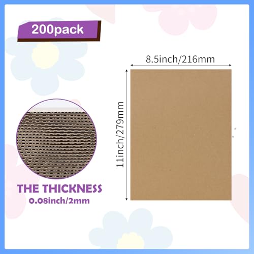 Image of RLAVBL 200 Pack 8.5x11 Corrugated Cardboard Sheets, Flat Cardboard Inserts for Shipping, Mailing, Packing, DIY Crafts