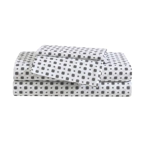 Image of Eddie Bauer - Full Sheet Set, Premium Cotton Percale Bedding Set, Super Soft Home Decor, Oeko-Tex Certified (Fairisle Sprinkle Black, Full)