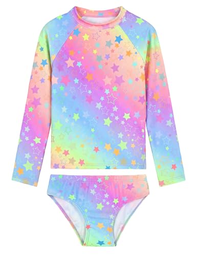 Image of Girls Rash Guard Swimsuit Two Pieces Adorable Swimswear Quick Dry Bathing Suit Long Sleeve