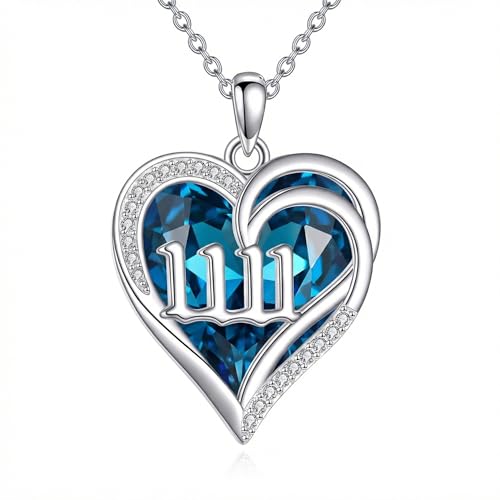 JBAERD Angel Number 1111 Necklace 925 Sterling Silver Crystal Heart Angel Numbers Pendant Jewelry for Women Mom