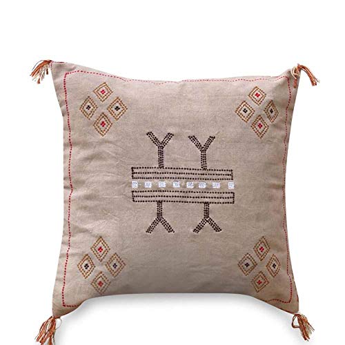 Fabhub Sabra Pillow Cover Riona, 20"X20" 100% Soft Chenille, Mocha Boho Decorative Pillow Case, Moroccan Handcrafted Throw Pillow With Tassels #TOP4