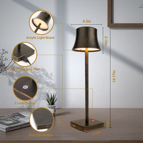 Shangcai Led Desk Lamp Cordless Table Light, Rechargeable Battery Powered 3 Levels Brightness Dimmable For Outdoor Portable Modern Restaurant Dining Lights Set Of 2 Pack Copper thumb #6