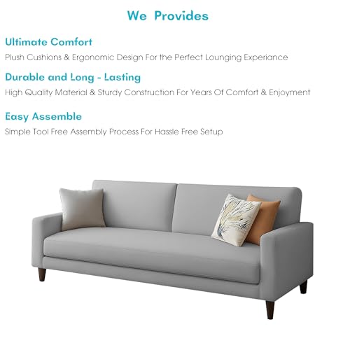 Image of Casaliving Kaven 3 Seater Sofa Set for Living Room (Grey Colour Fabric) Premium Fabric Sofa
