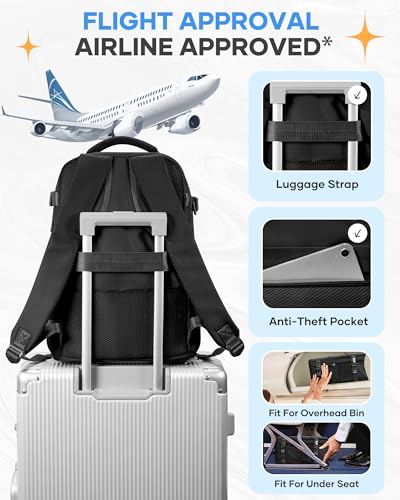 Image of coofay Black Travel Backpack Carry on Flight Approved Mochila De Viaje Personal Item Backpack for Airlines Frontier Airlines Personal Item Bag Large Backpack for Travel Backpacks for Men Women
