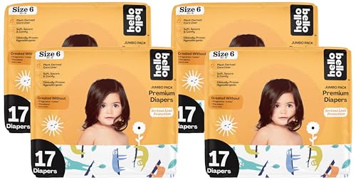 Image of Hello Bello Premium Baby Diapers Size 6 I 17 Count of Disposable, Extra-Absorbent, Hypoallergenic Baby Diapers with Snug and Comfort Fit I Sleepy Sloth (Pack of 4)