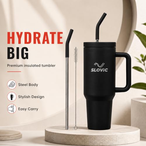 Image of SLOVIC Tumbler with Straw [1200 ML] | Black Tumbler for Girls