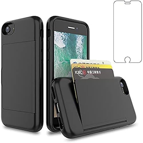 Asuwish Phone Case for iPhone 6plus 6splus 7plus 8plus i 6/6s/7/8 Plus with Tempered Glass Screen Protector and Cell Card Holder Slot Stand iPhone6splus Phone7s 7s 7+ 8s 8+ Phones8 6+ i6 6s+ Black