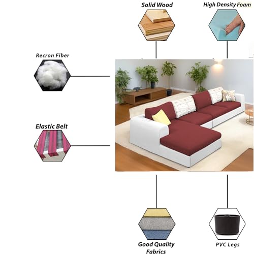 Image of Koza LHS 6 Seater L Shape Sofa Set for Living Room (Maroon Grey Fabric) Premium Fabric Sofa