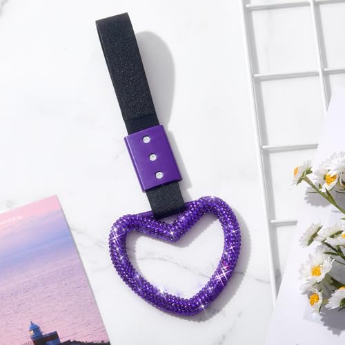 Image of Fabbay Bling Car Accessories Bling Heart Handle Ring Car Accessory for Women Hand Strap Drift Charm Rear Bumper Warning Ring Decor for Auto Bus Interior Exterior Decoration (Purple, Heart Style)