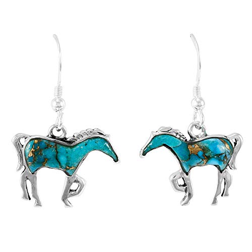 Horse Earrings Turquoise with 925 Sterling Silver & Genuine Gemstones (Choose Color)