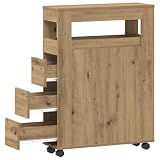 GeenYuu Armadietto da bagno stretto con ruote, rovere Artisan, 65 x 23 x 90 cm, armadietto portaoggetti con cassetti, armadietto multiuso per bagno, cucina, ufficio, portaoggetti e armadio