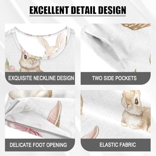 Summer Pajama Set Watercolor Easter Rabbit Pattern, Short Sleeve Sleepwear Nightwear4