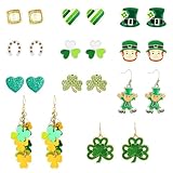 11 Pairs St. Patrick’s Day Earrings for Girls, Cute Shamrock Stud Earrings Sets Bulk Shamrock Earrings Clover Earrings for Girls Irish Holiday Decoration